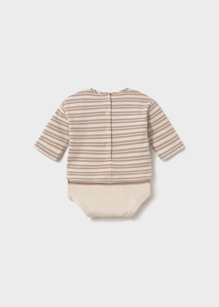 MAYORAL STRIPED BODYSUIT - ALMOND