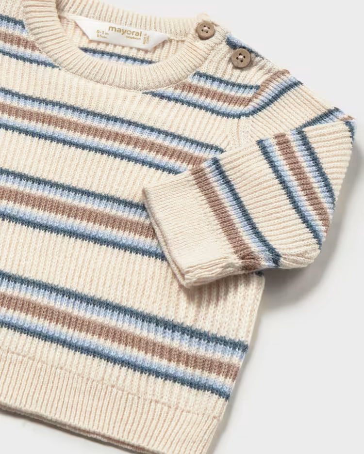 MAYORAL STRIPED KNIT CREWNECK - CREAM