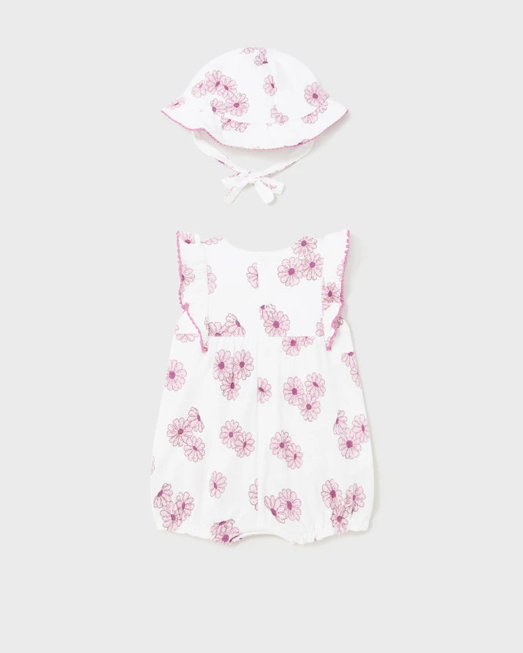 MAYORAL FLORAL ROMPER + HAT SET - PINK