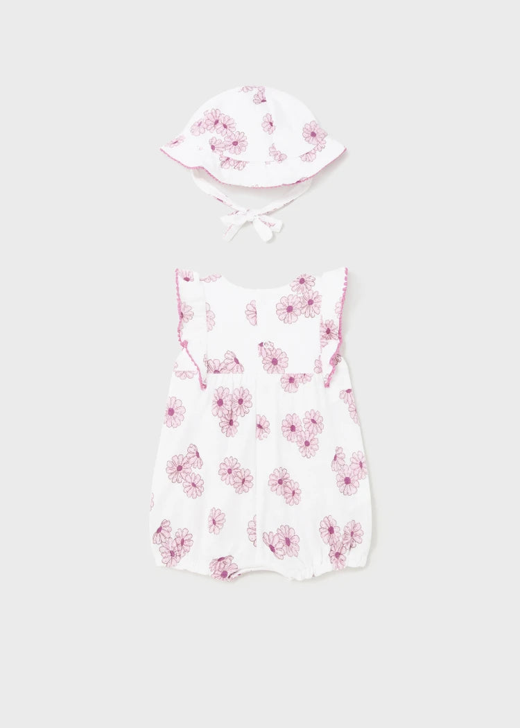 MAYORAL FLORAL ROMPER + HAT SET - PINK