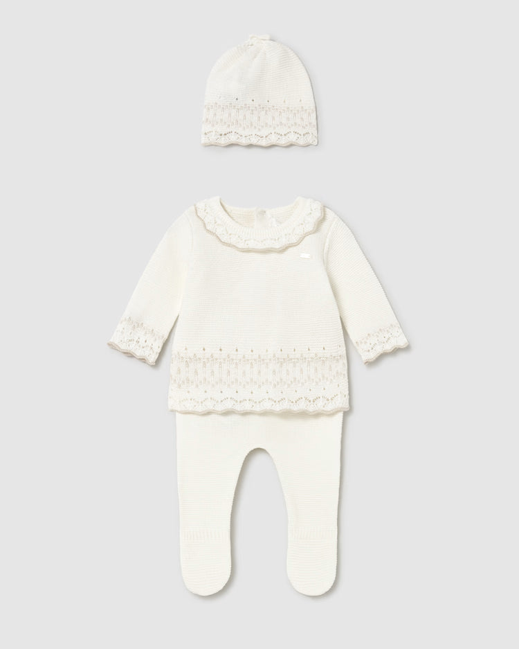 MAYORAL 3PC KNIT SET - ECRU