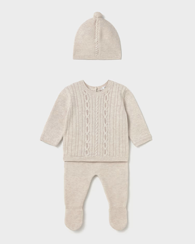 MAYORAL PANT SWEATER + HAT SET - MILK