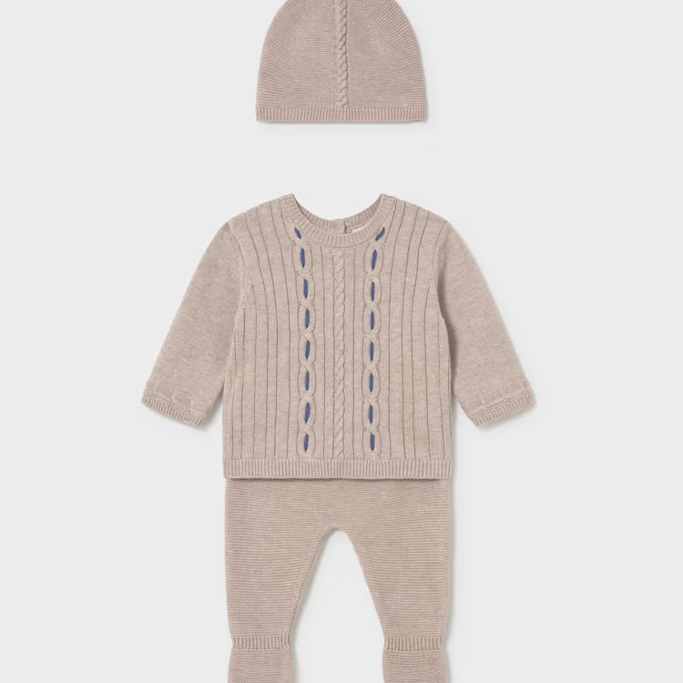 MAYORAL PANT SWEATER + HAT SET - MOCHA