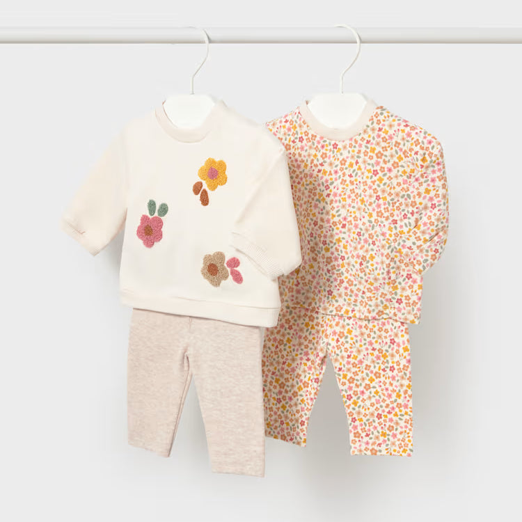 MAYORAL PRINTED 4PC LEGGING + PULLOVER SET - OAT HEATHER