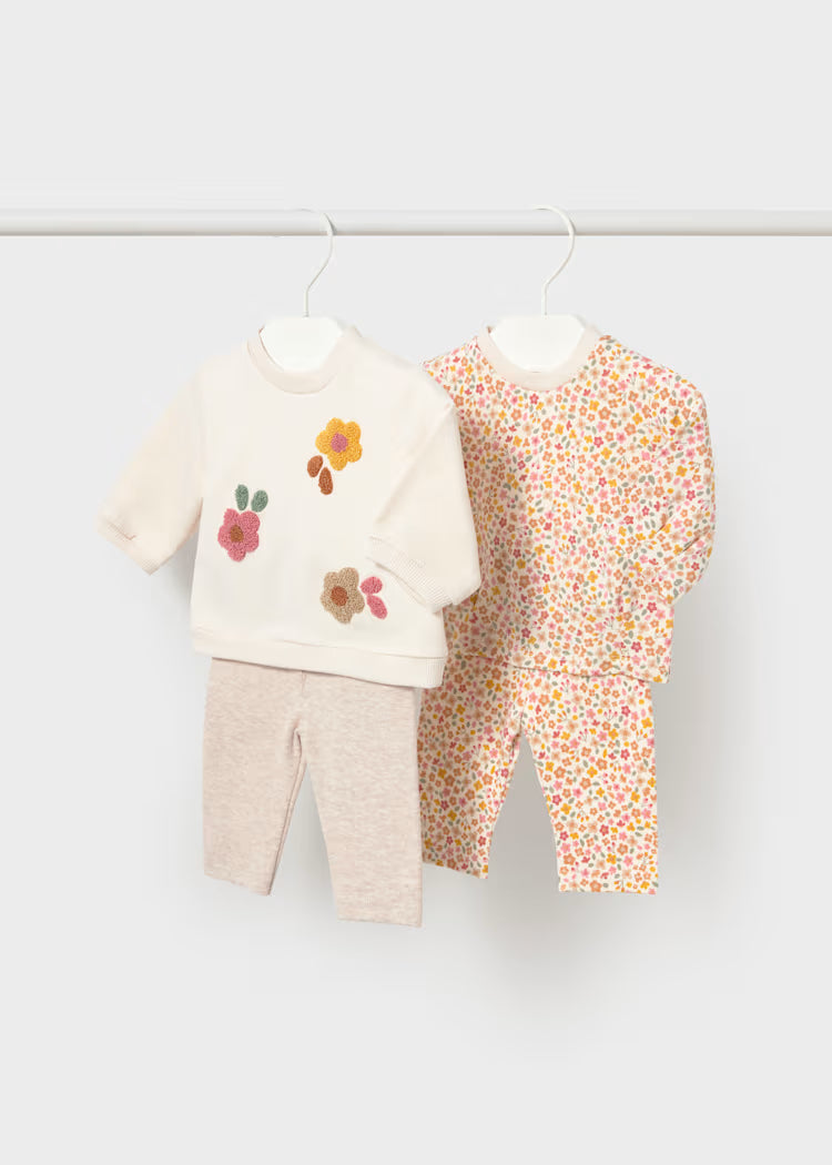 MAYORAL PRINTED 4PC LEGGING + PULLOVER SET - OAT HEATHER