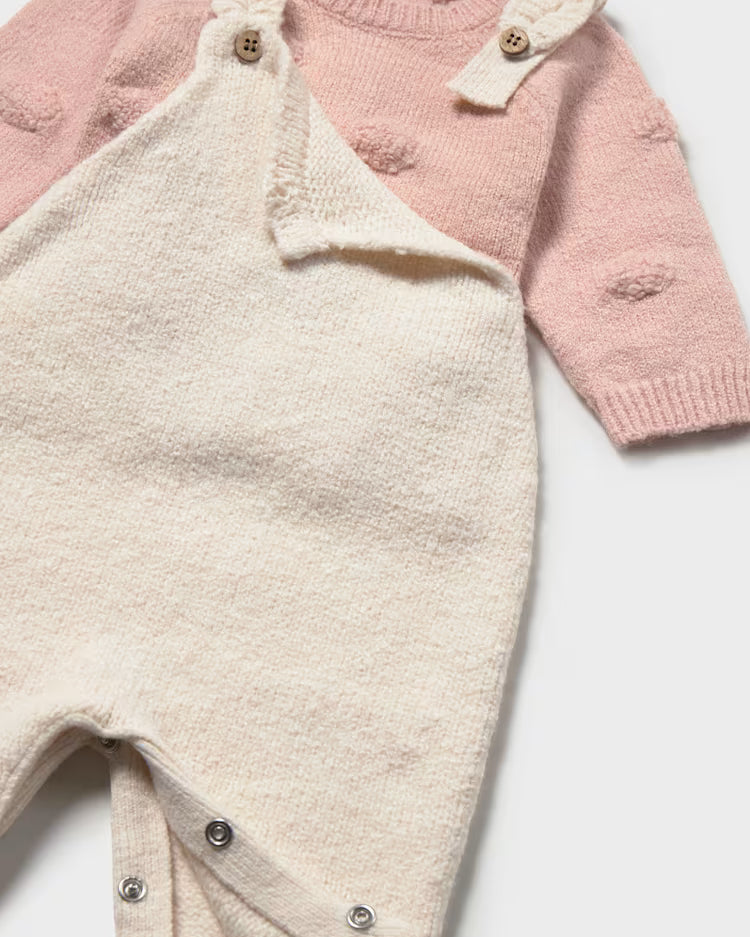 MAYORAL DUNGAREE + SWEATER SET - CREAM