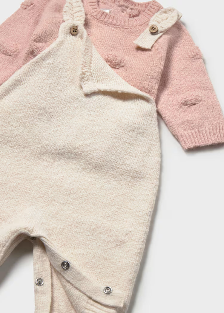MAYORAL DUNGAREE + SWEATER SET - CREAM