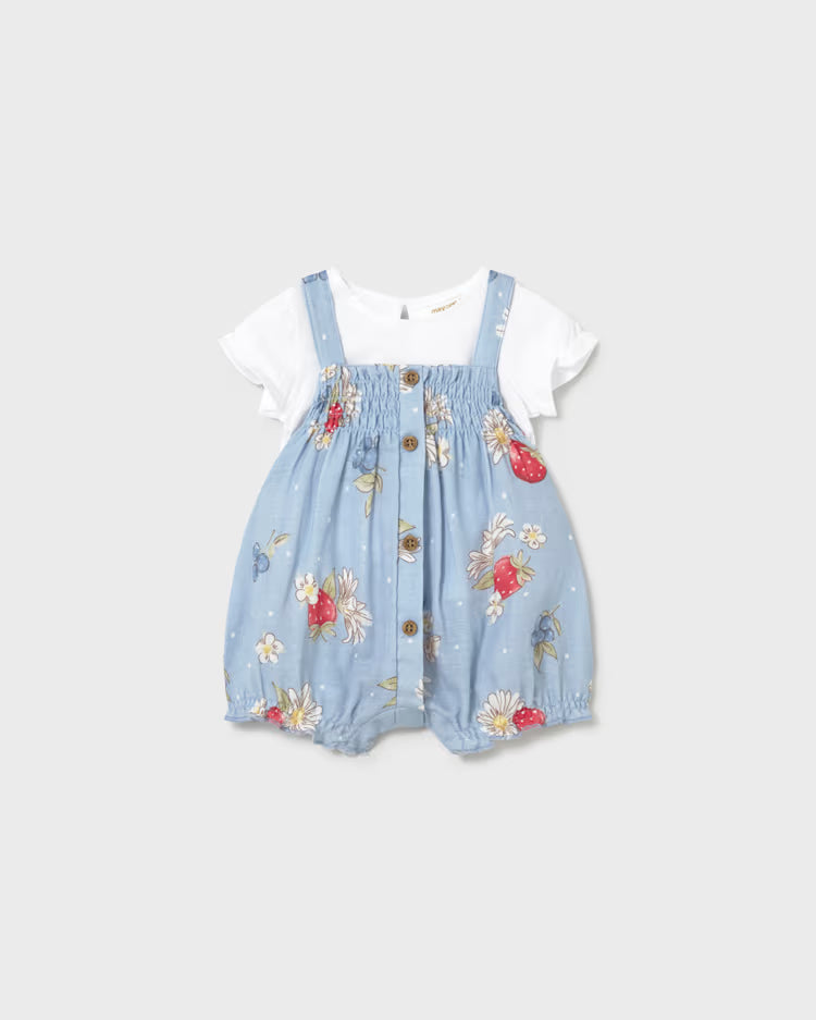 MAYORAL 2PC DUNGAREE + TEE SET - LAGOON