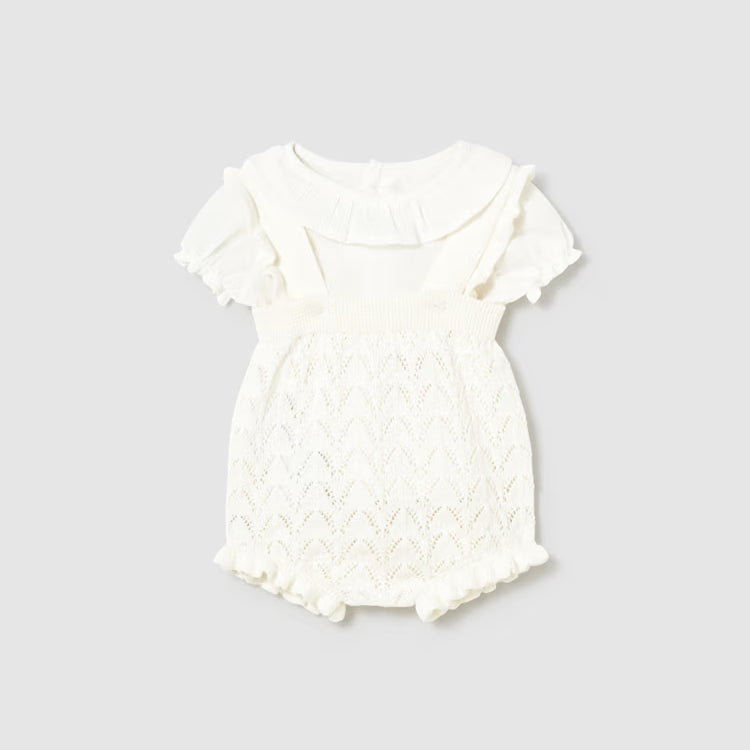 MAYORAL 2PC KNIT DUNGAREES SET - CERAMIC