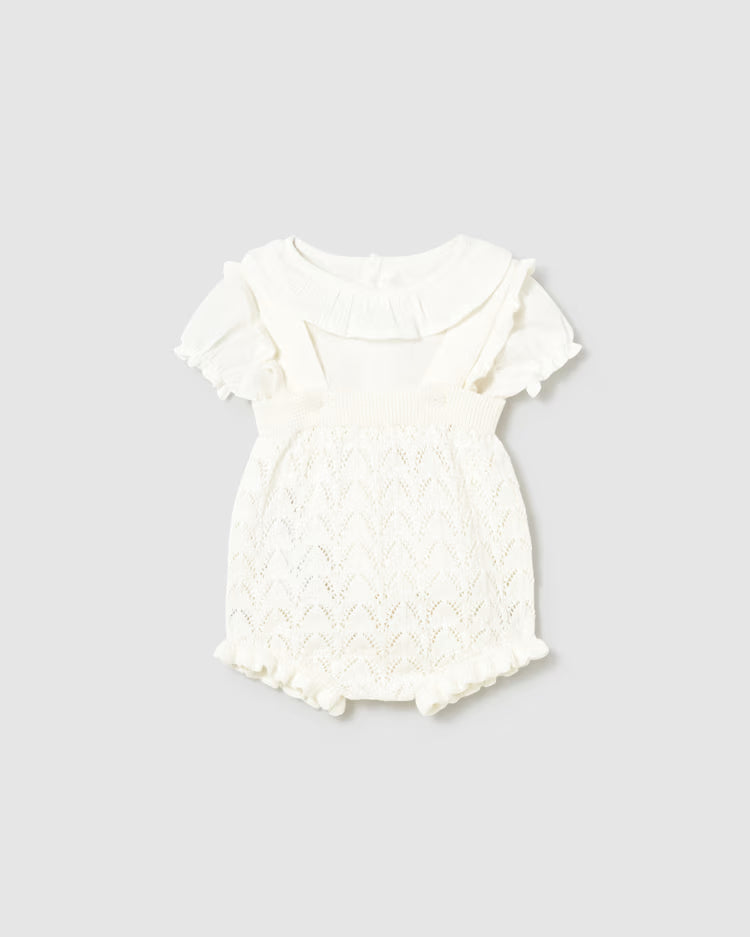 MAYORAL 2PC KNIT DUNGAREES SET - CERAMIC