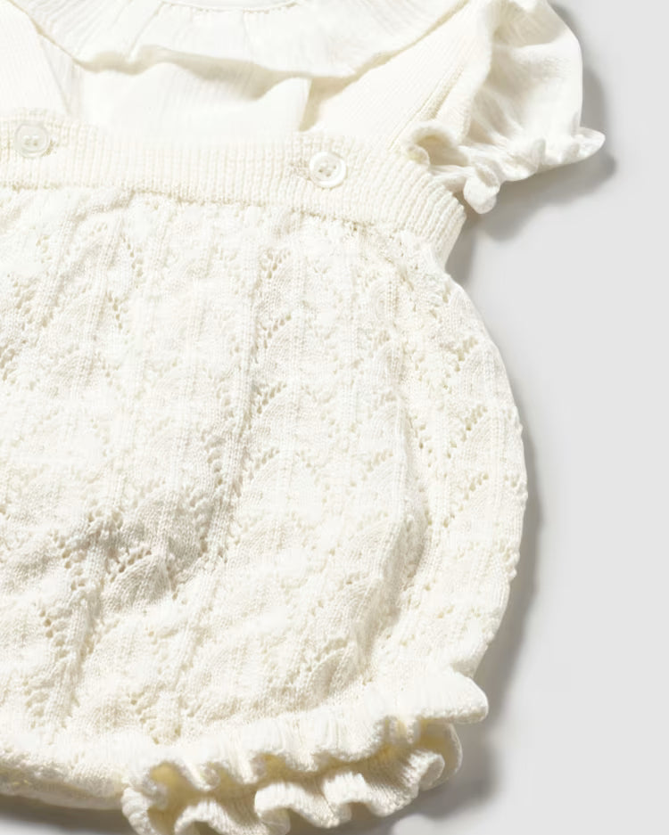 MAYORAL 2PC KNIT DUNGAREES SET - CERAMIC
