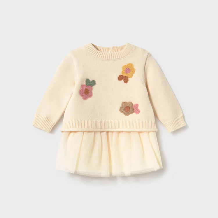 MAYORAL KNIT PRINTED DRESS - CREAM