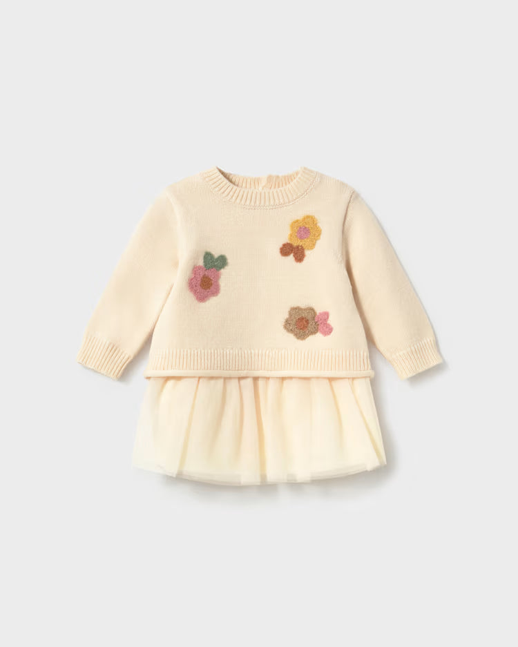 MAYORAL KNIT PRINTED DRESS - CREAM