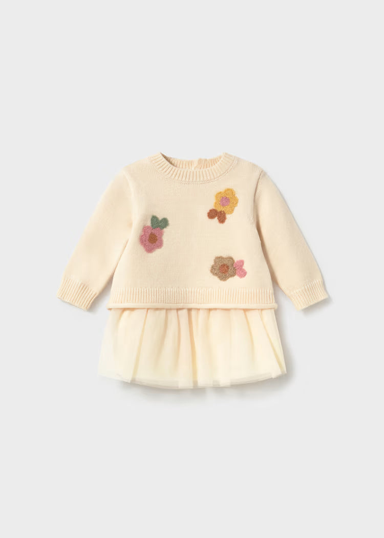 MAYORAL KNIT PRINTED DRESS - CREAM