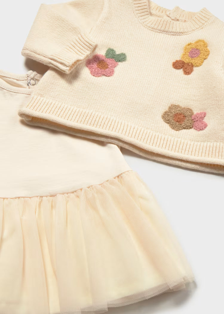 MAYORAL KNIT PRINTED DRESS - CREAM