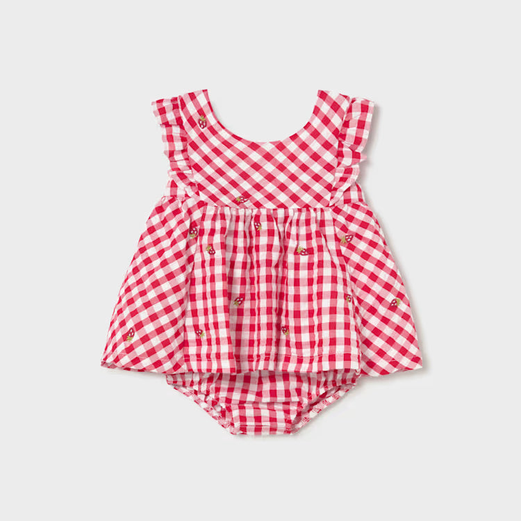 MAYORAL PRINTED DRESS W BLOOMERS - RED