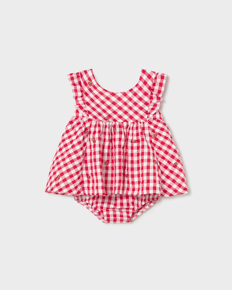 MAYORAL PRINTED DRESS W BLOOMERS - RED