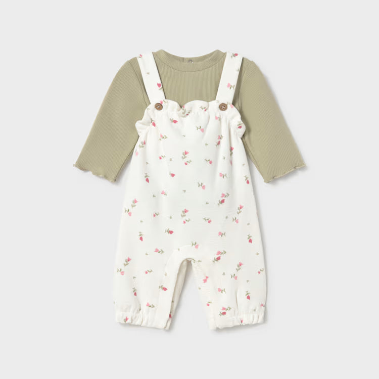 MAYORAL PRINTED DUNGAREE + SWEATER SET - BAYLEAF