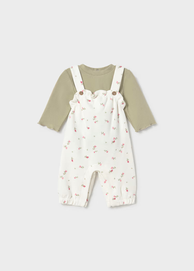 MAYORAL PRINTED DUNGAREE + SWEATER SET - BAYLEAF