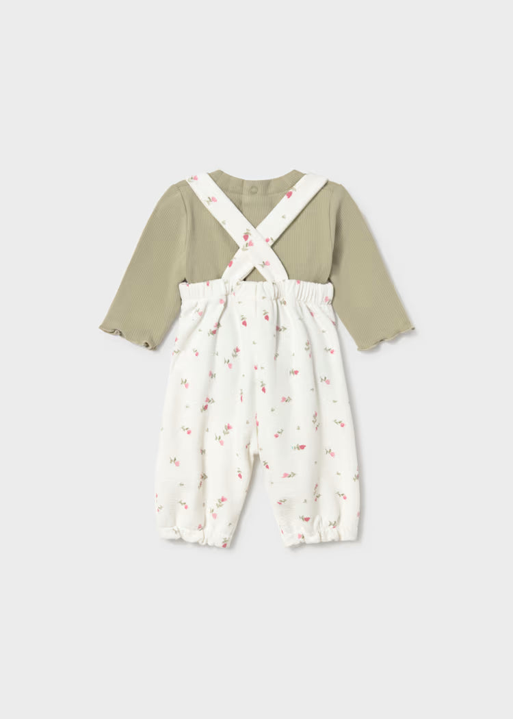 MAYORAL PRINTED DUNGAREE + SWEATER SET - BAYLEAF