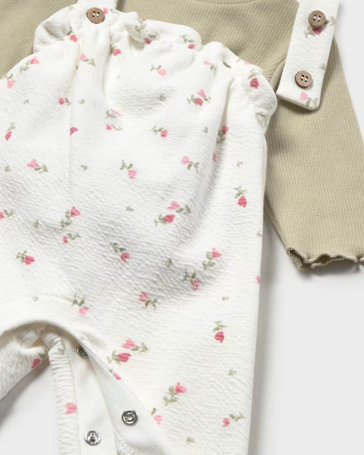 MAYORAL PRINTED DUNGAREE + SWEATER SET - BAYLEAF