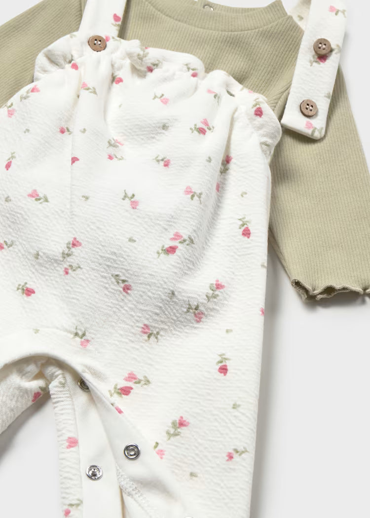 MAYORAL PRINTED DUNGAREE + SWEATER SET - BAYLEAF