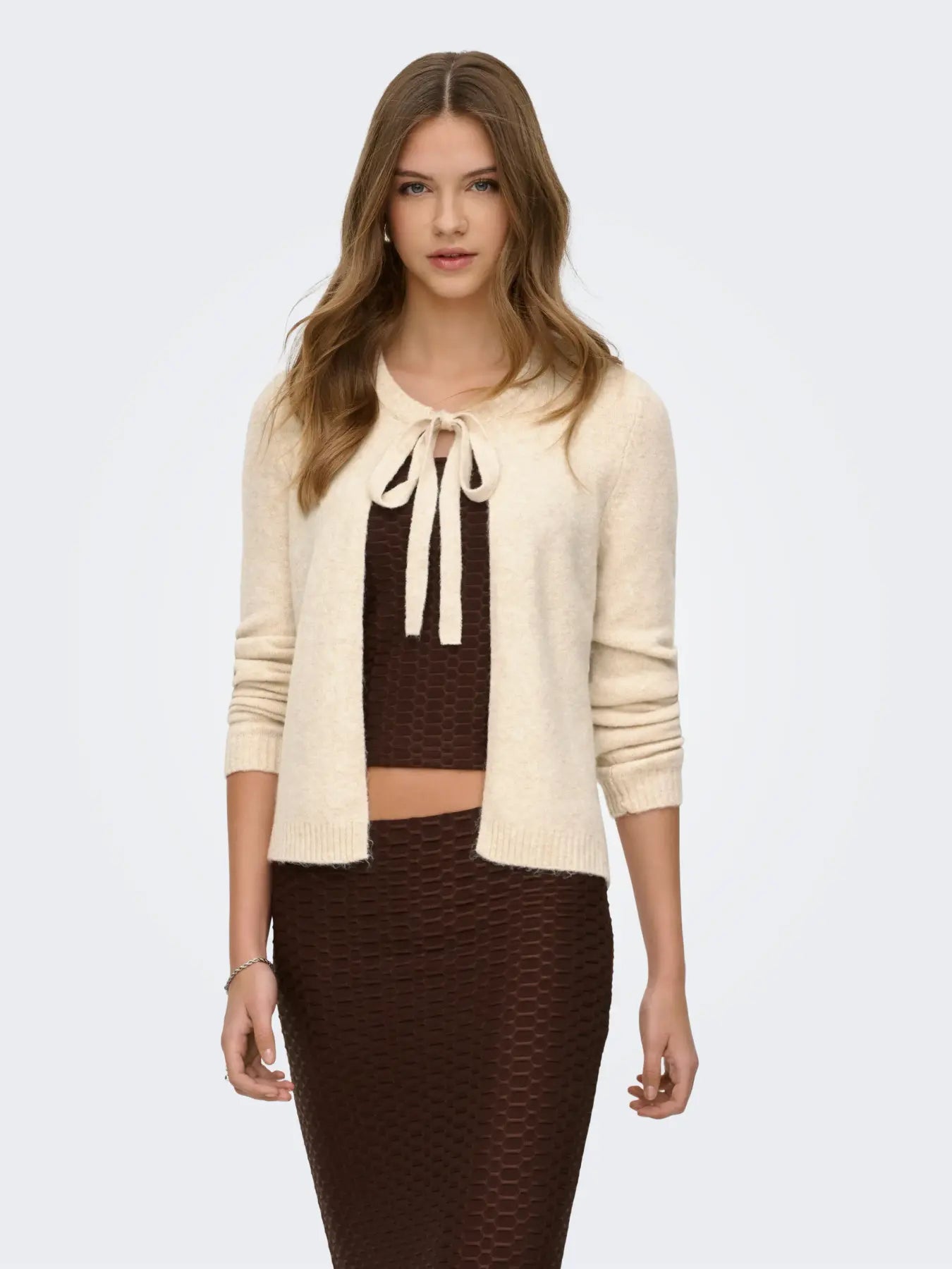 ONLY JESSIE LS ONE STRING CARDIGAN - PUMICE STONE
