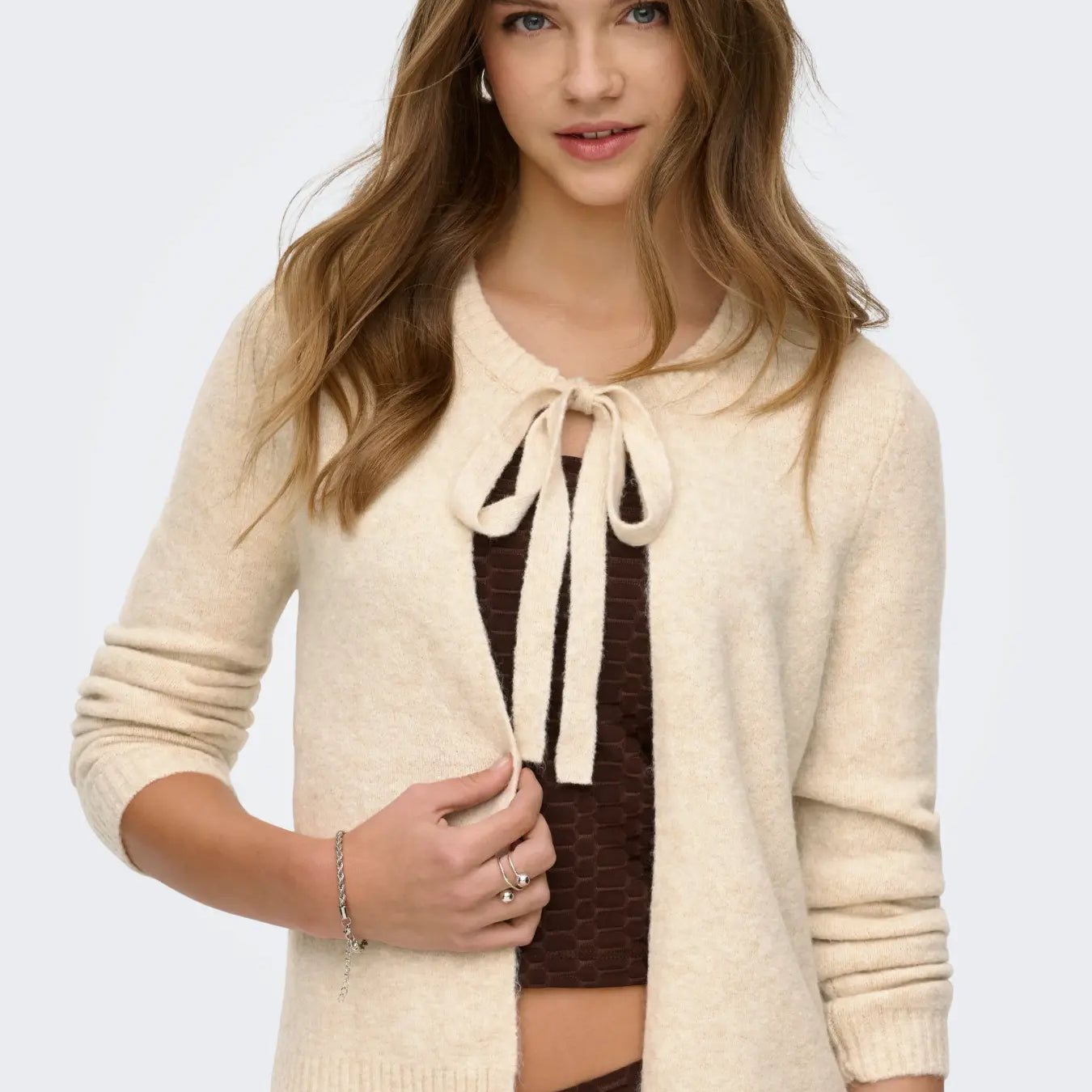 ONLY JESSIE LS ONE STRING CARDIGAN - PUMICE STONE