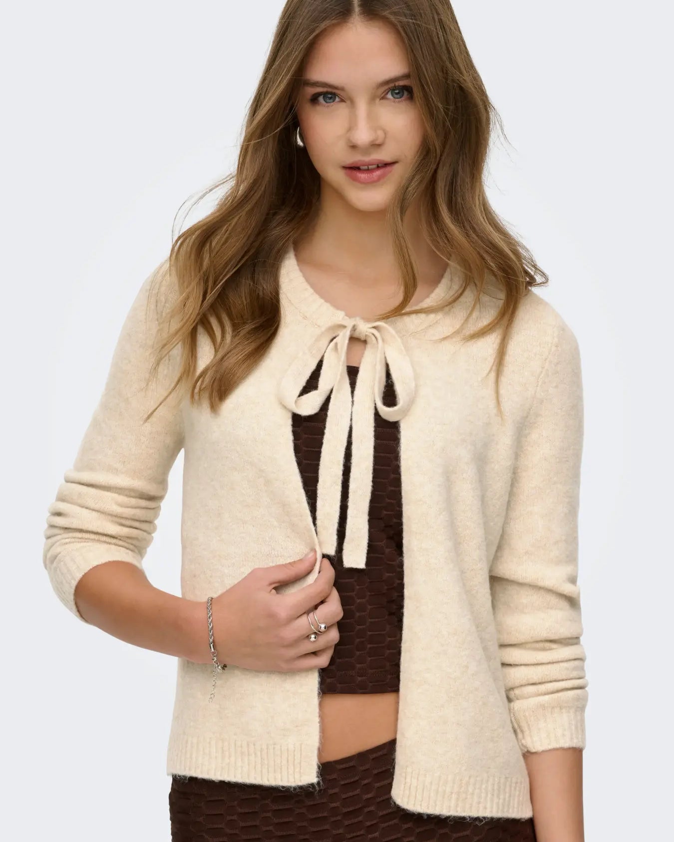 ONLY JESSIE LS ONE STRING CARDIGAN - PUMICE STONE