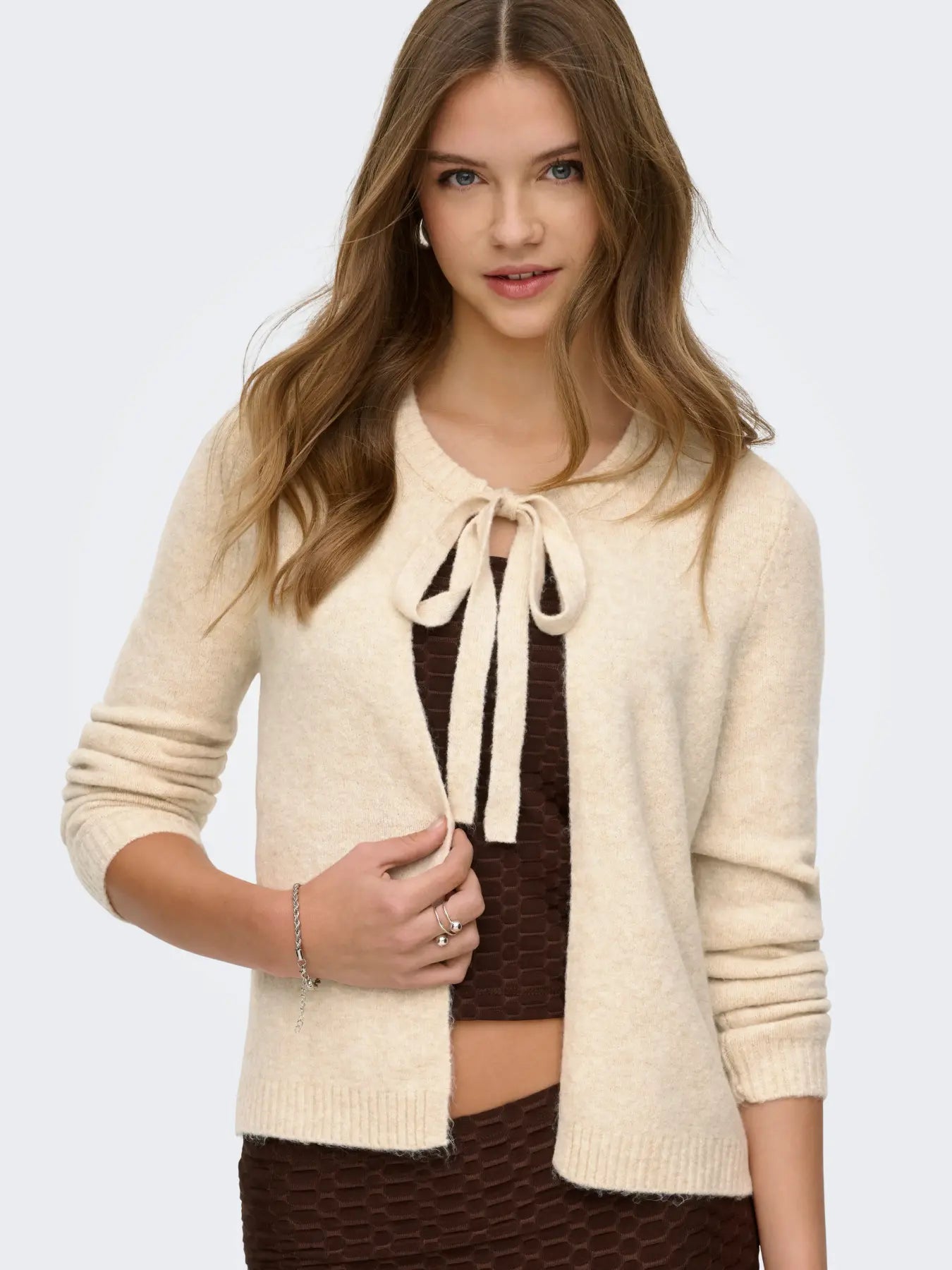 ONLY JESSIE LS ONE STRING CARDIGAN - PUMICE STONE