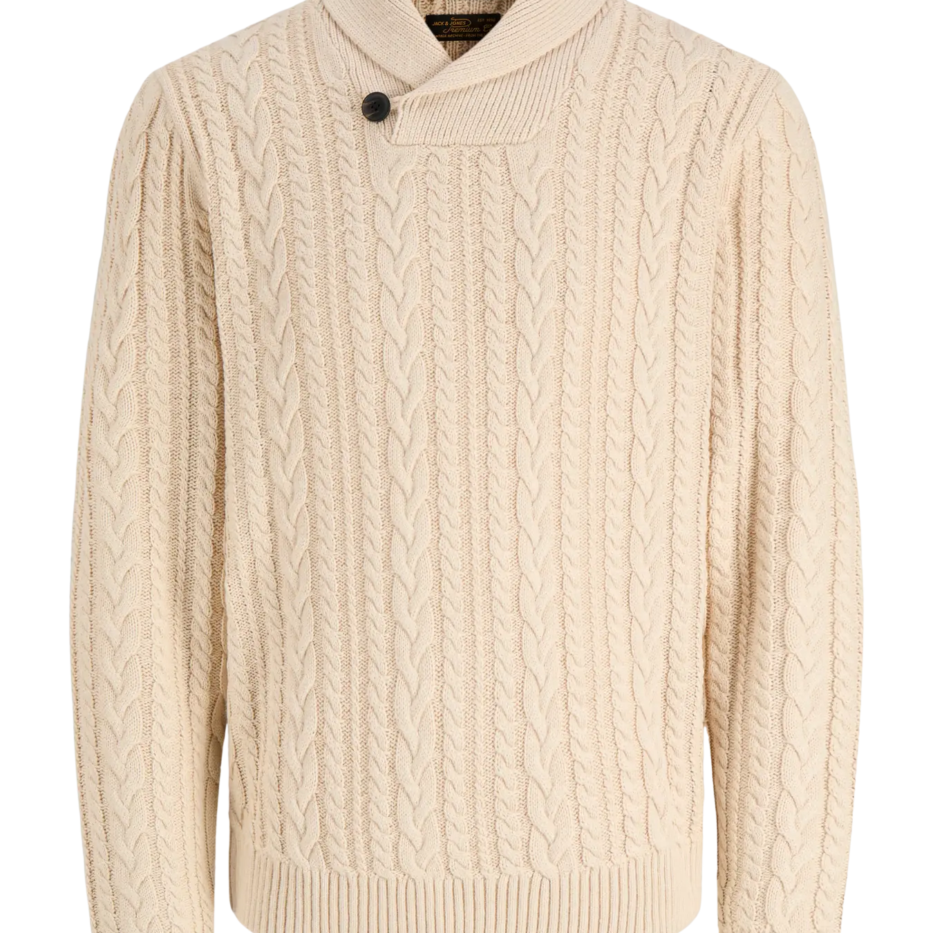 JJ CALLUM CABLE KNIT SHAWL SWEATER - PARCHMENT