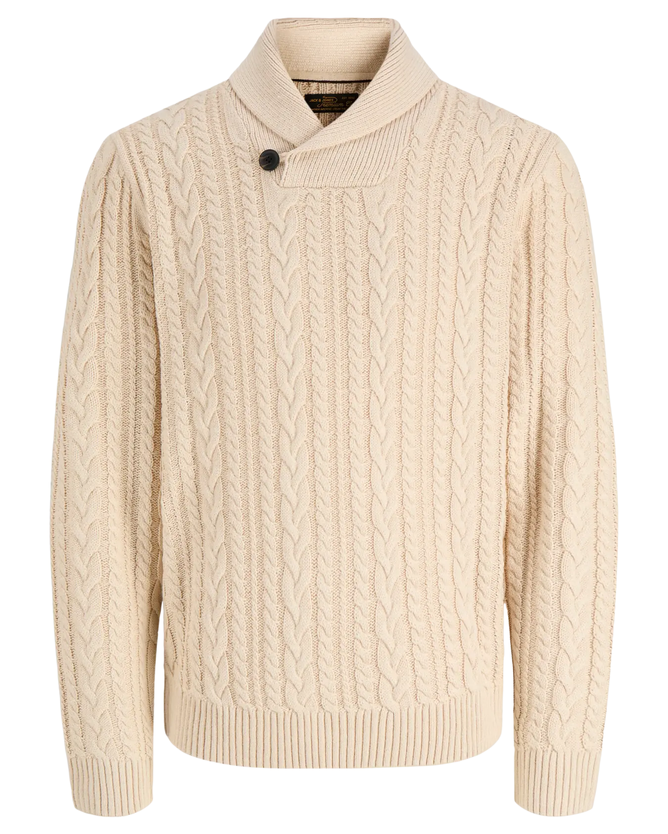 JJ CALLUM CABLE KNIT SHAWL SWEATER - PARCHMENT