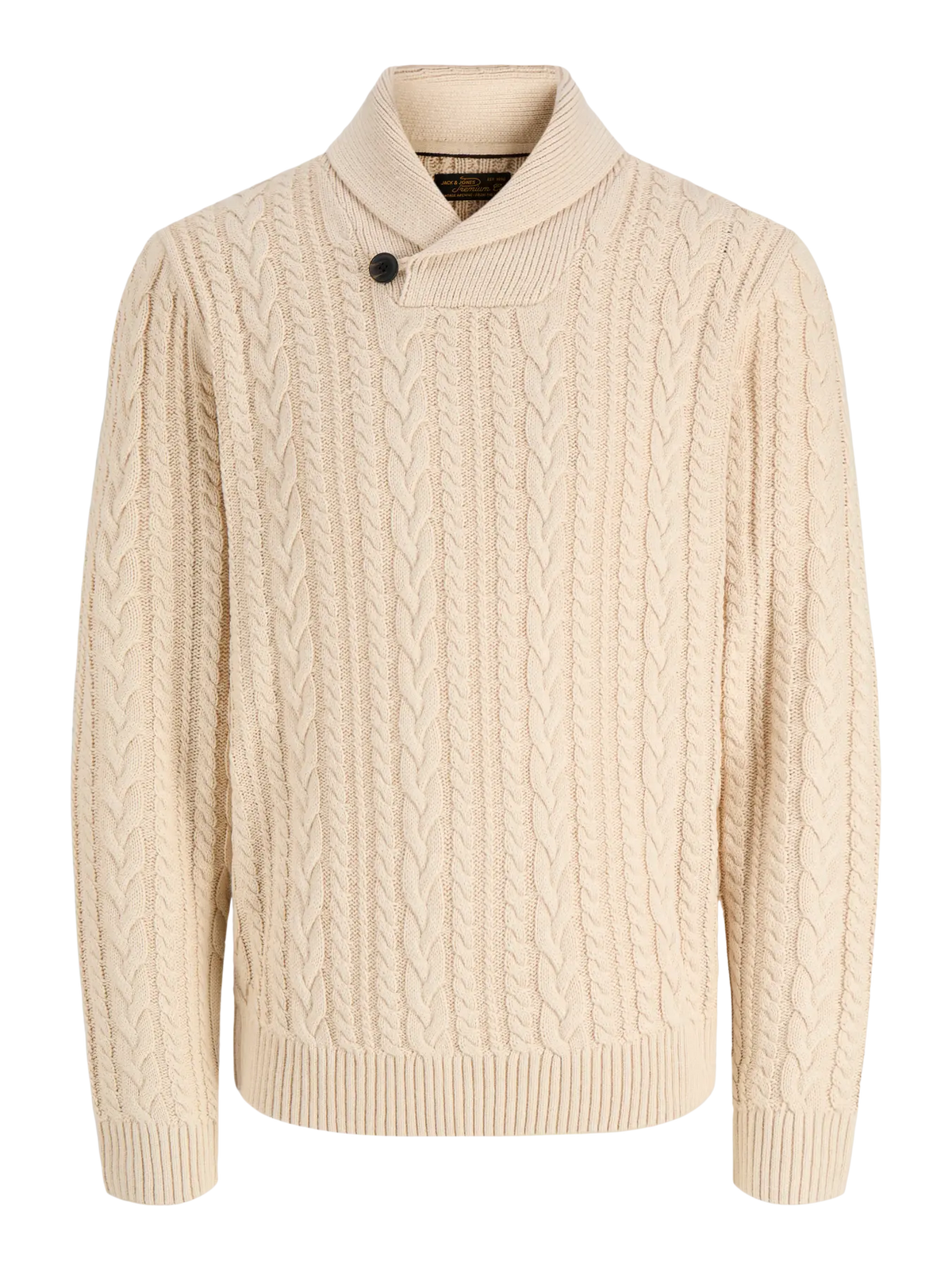 JJ CALLUM CABLE KNIT SHAWL SWEATER - PARCHMENT