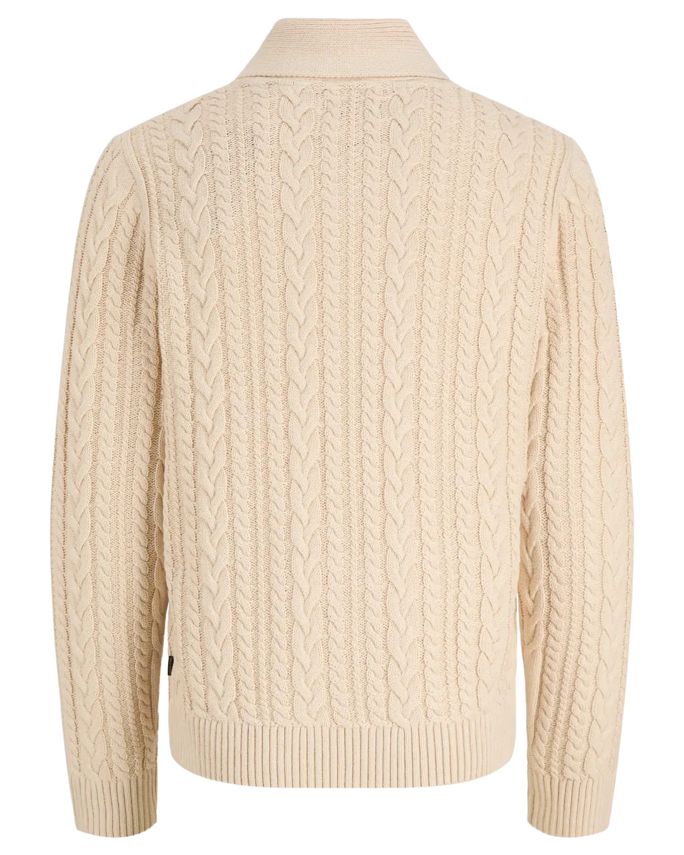 JJ CALLUM CABLE KNIT SHAWL SWEATER - PARCHMENT