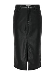 KIRI HW SLIT FAUX LEATHER SKIRT - BLACK