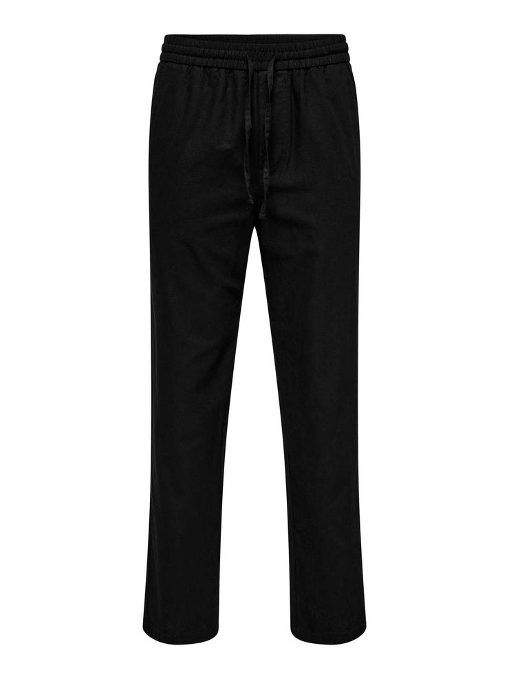 SINUS LOOSE LINEN PANTS - BLACK