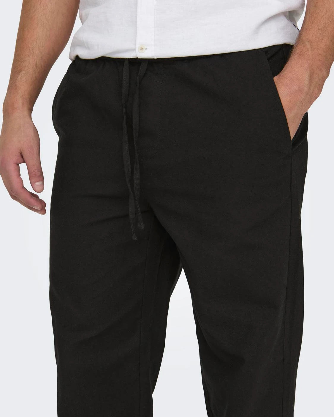 SINUS LOOSE LINEN PANTS - BLACK