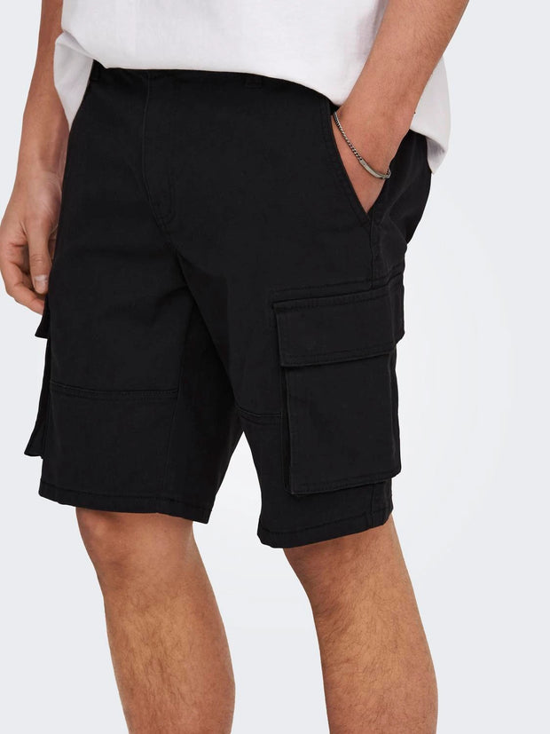 CAM CARGO SHORTS - BLACK