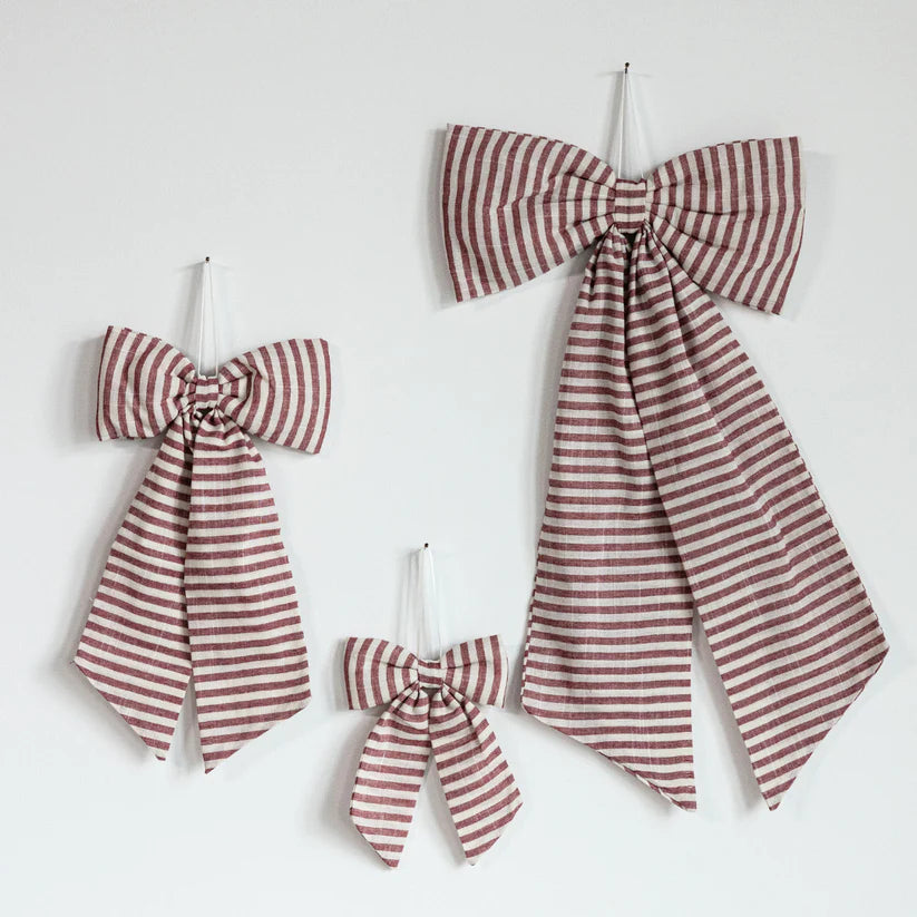 STRIPED FABRIC BOWS - CRANBERRY RED