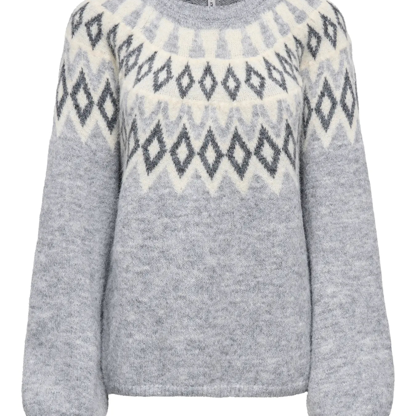 ONLY REYKJA LS FAIR ISLE O NECK SWEATER - LIGHT GREY MELANGE