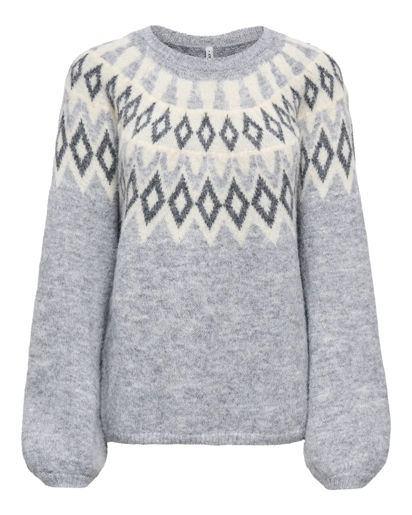 ONLY REYKJA LS FAIR ISLE O NECK SWEATER - LIGHT GREY MELANGE