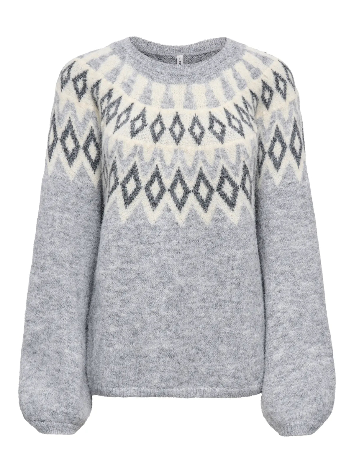 ONLY REYKJA LS FAIR ISLE O NECK SWEATER - LIGHT GREY MELANGE