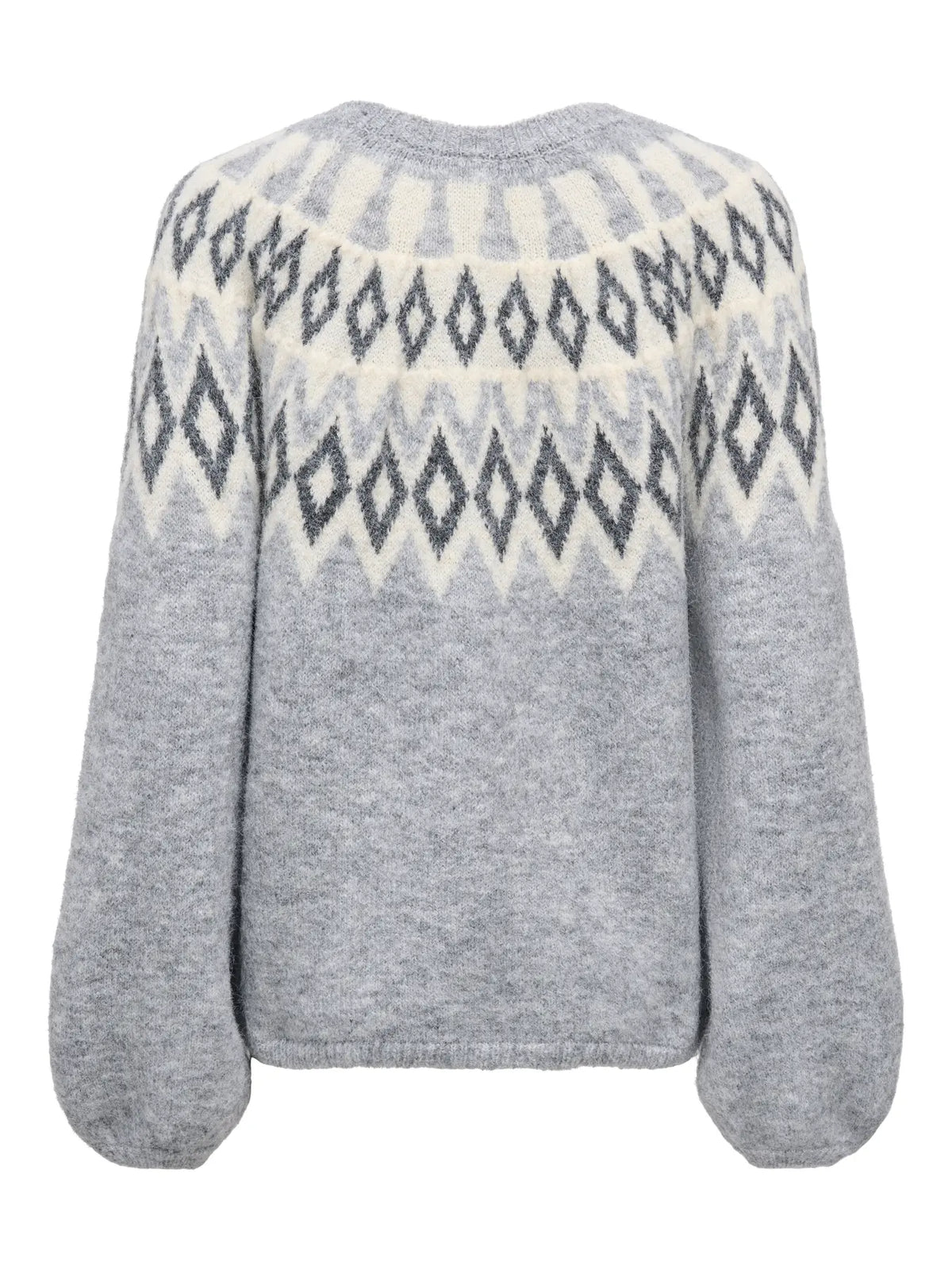 ONLY REYKJA LS FAIR ISLE O NECK SWEATER - LIGHT GREY MELANGE