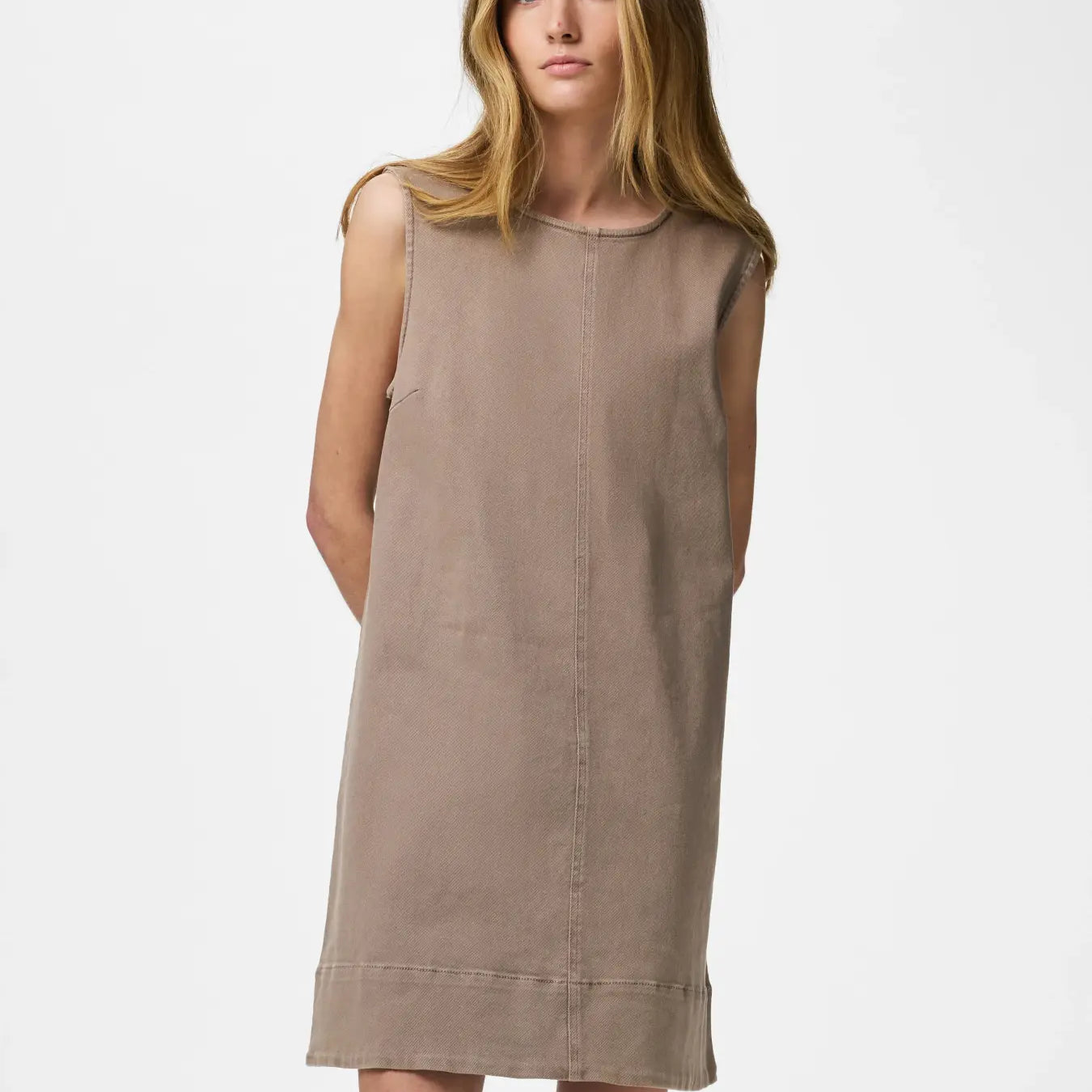 PIECES ALUME DENIM DRESS - TAUPE GREY
