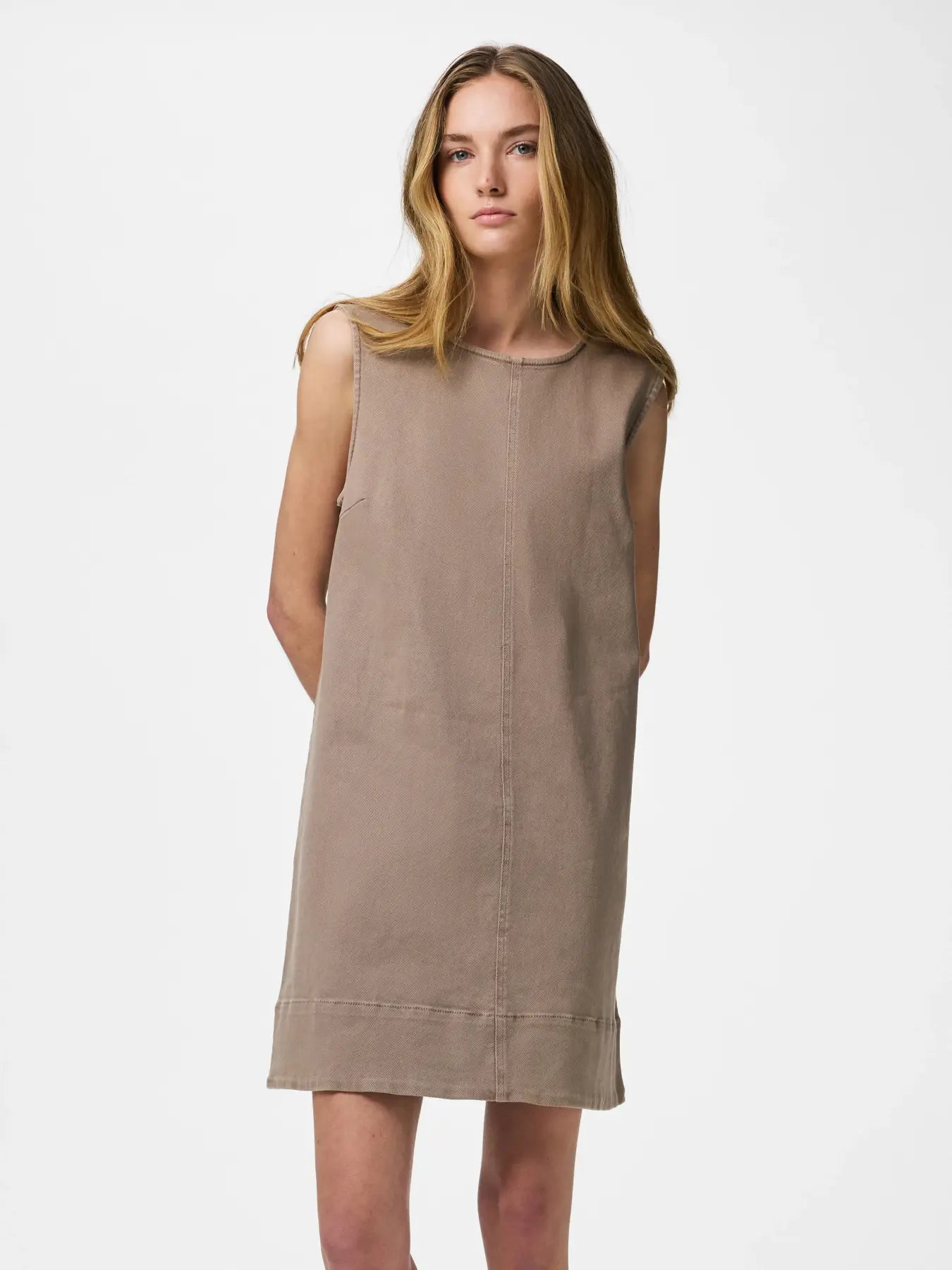 PIECES ALUME DENIM DRESS - TAUPE GREY