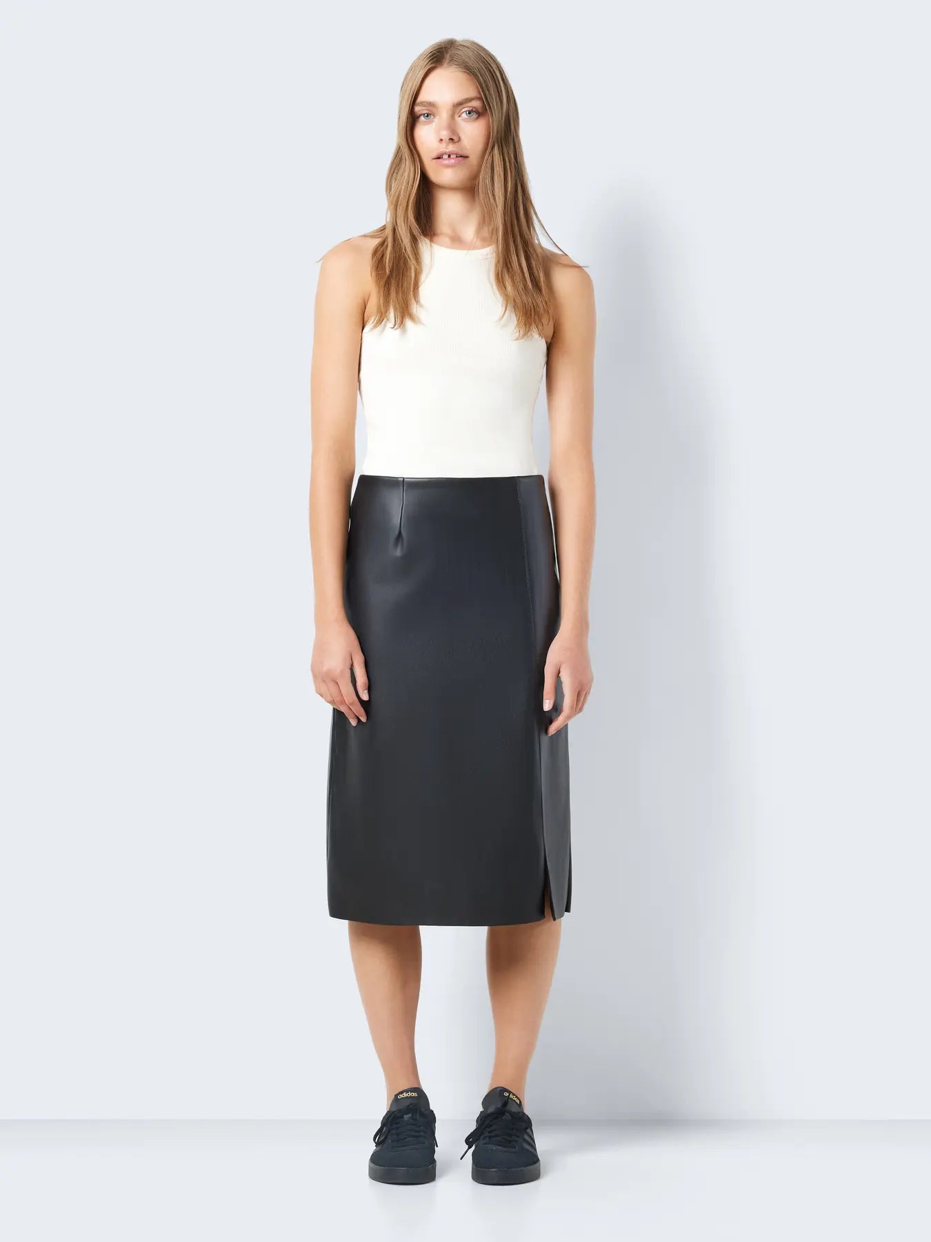 NM CLARA FAUX LEATHER MIDI SKIRT - BLACK