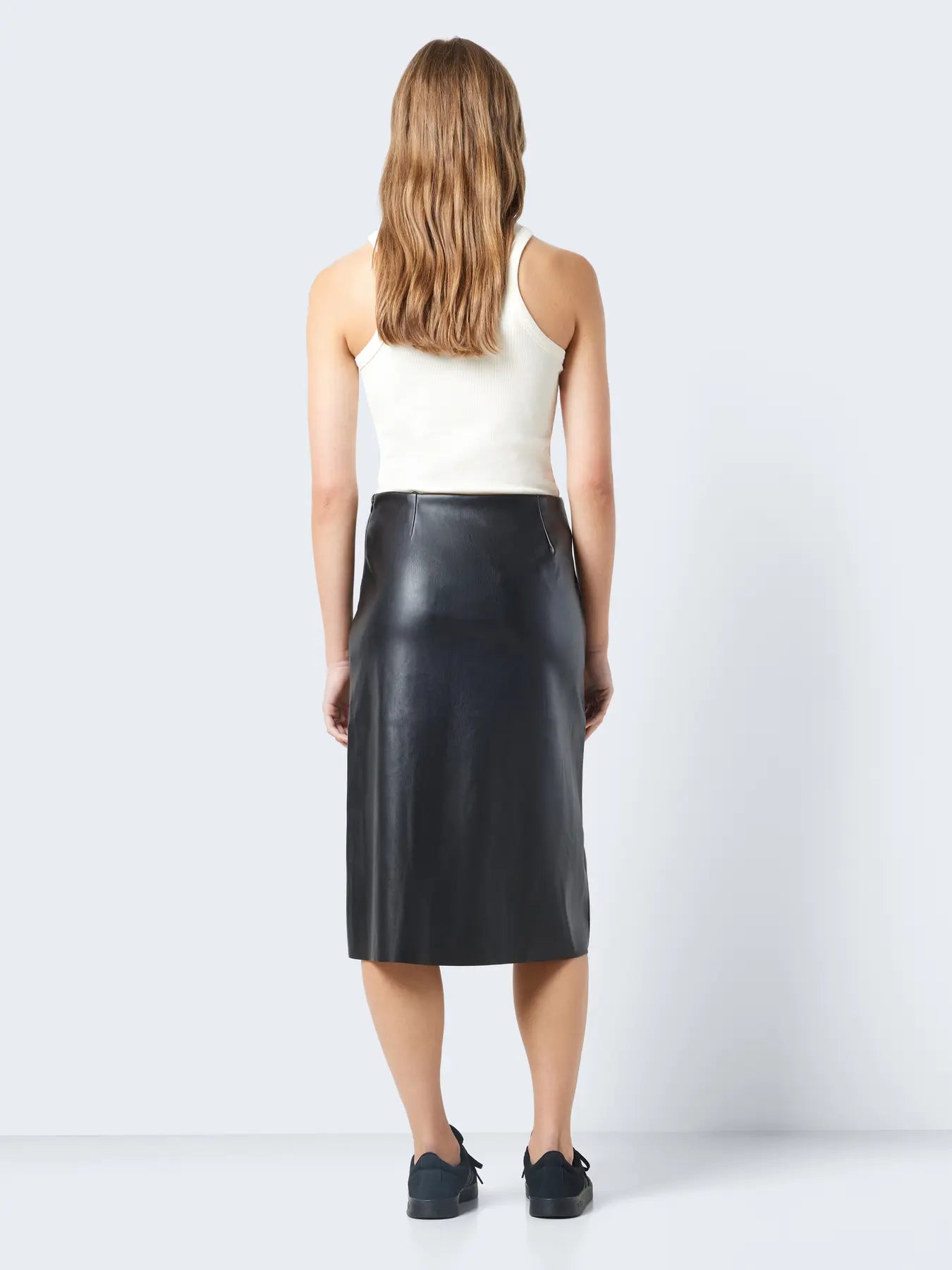 NM CLARA FAUX LEATHER MIDI SKIRT - BLACK