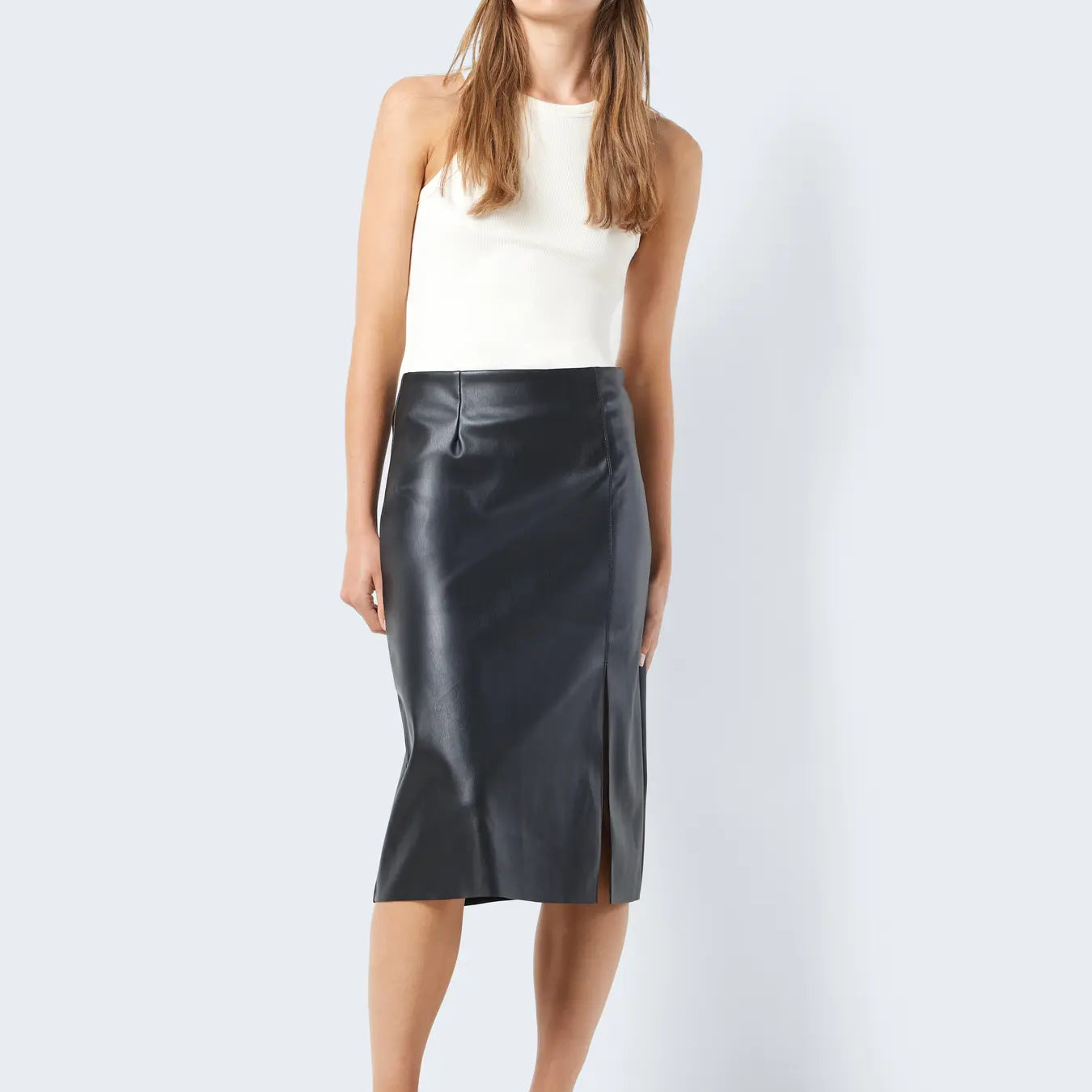 NM CLARA FAUX LEATHER MIDI SKIRT - BLACK