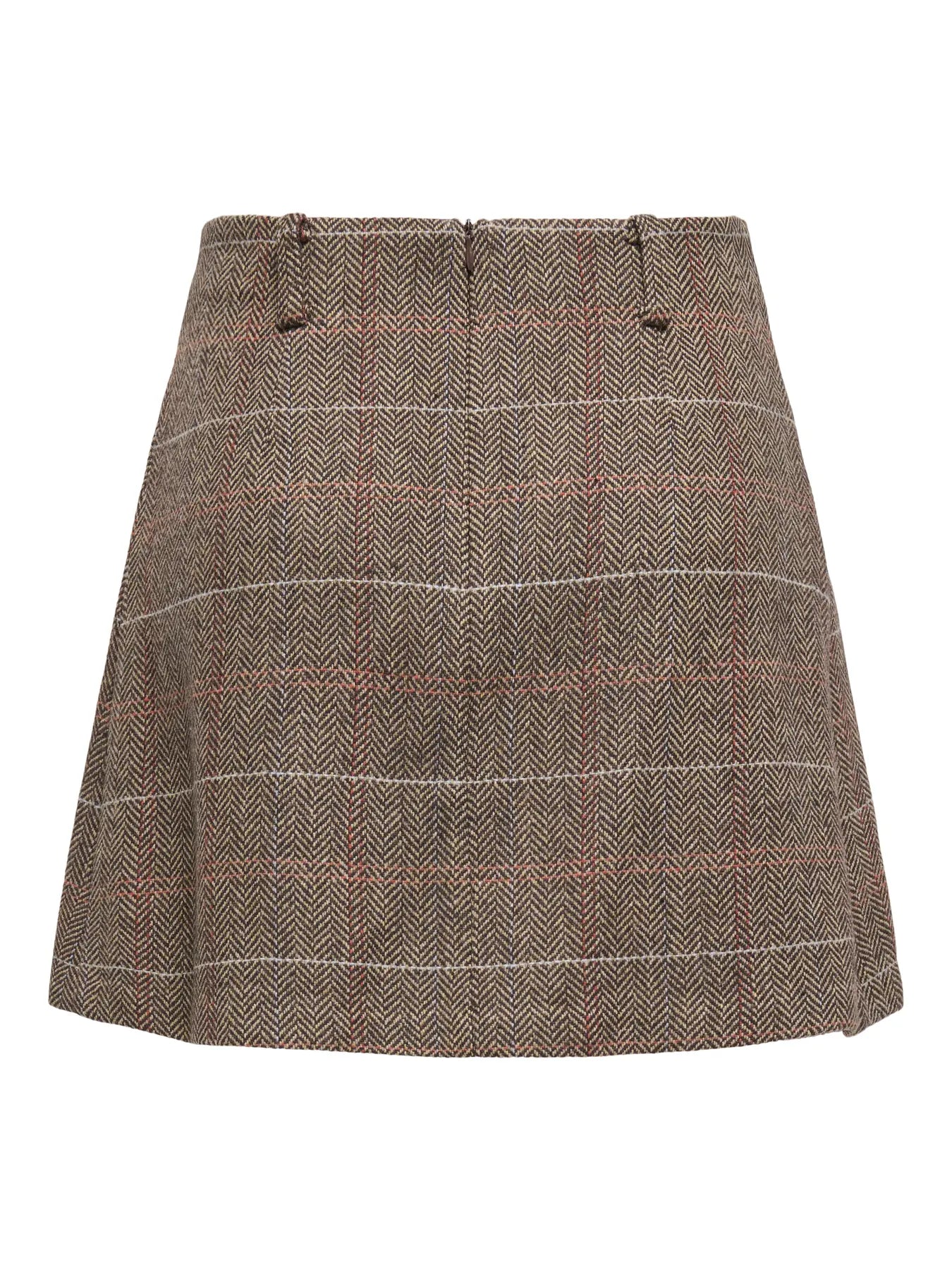 ONLY RICCA PLAID SKIRT - SEAL BROWN