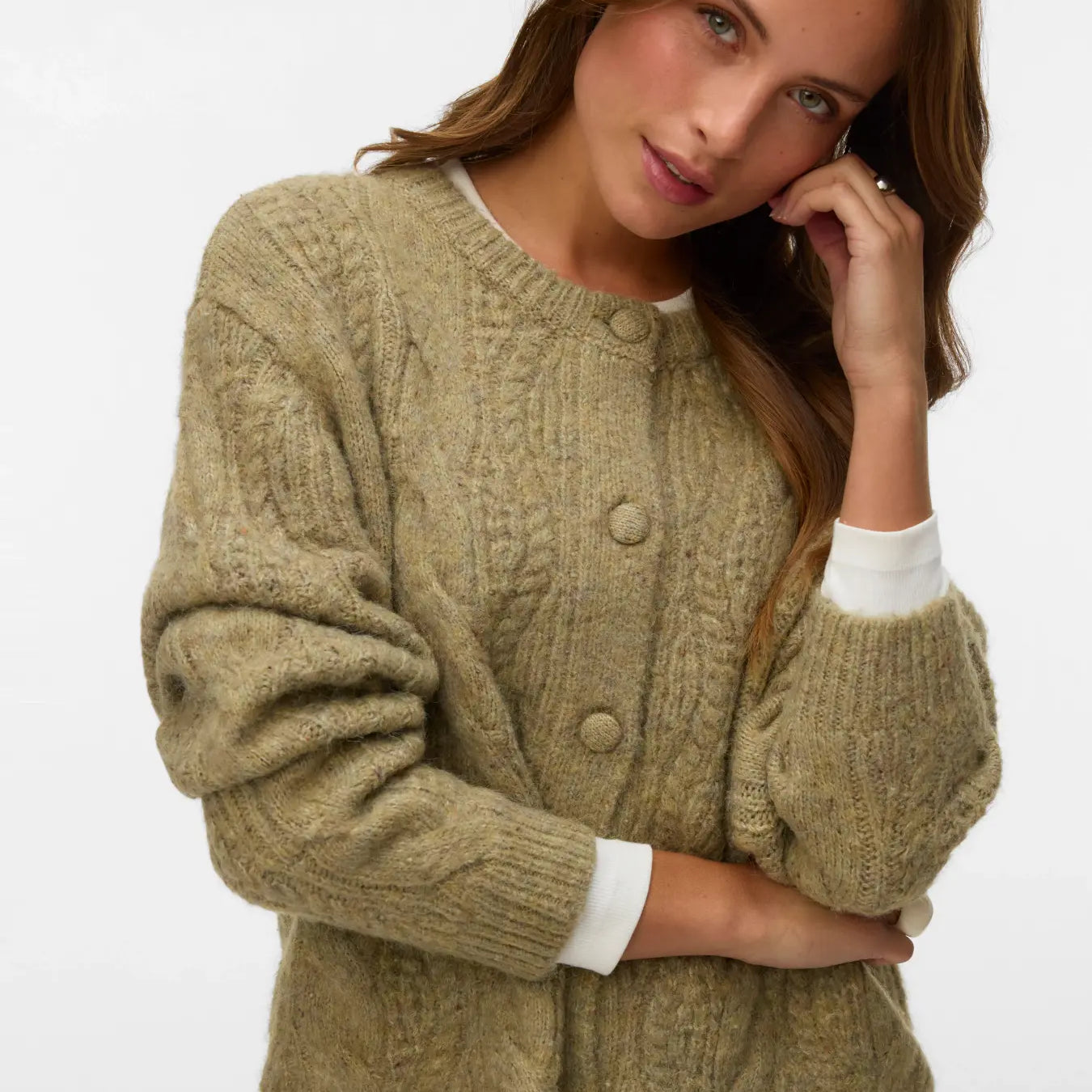 VM INGRID CABLE KNIT CARDIGAN - OIL GREEN